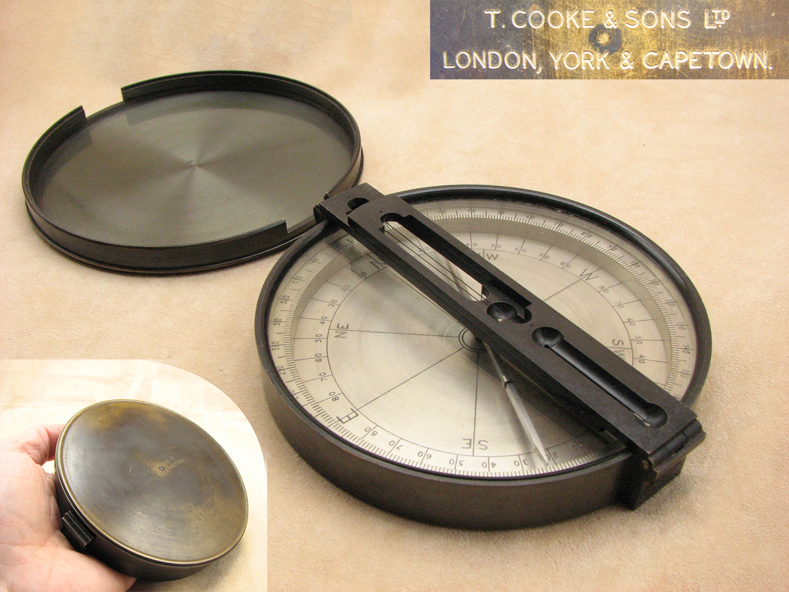 Late 19th century surveying compass by Thomas Cooke & Sons